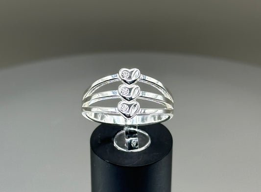 Triple heart Silver ring with CZ
