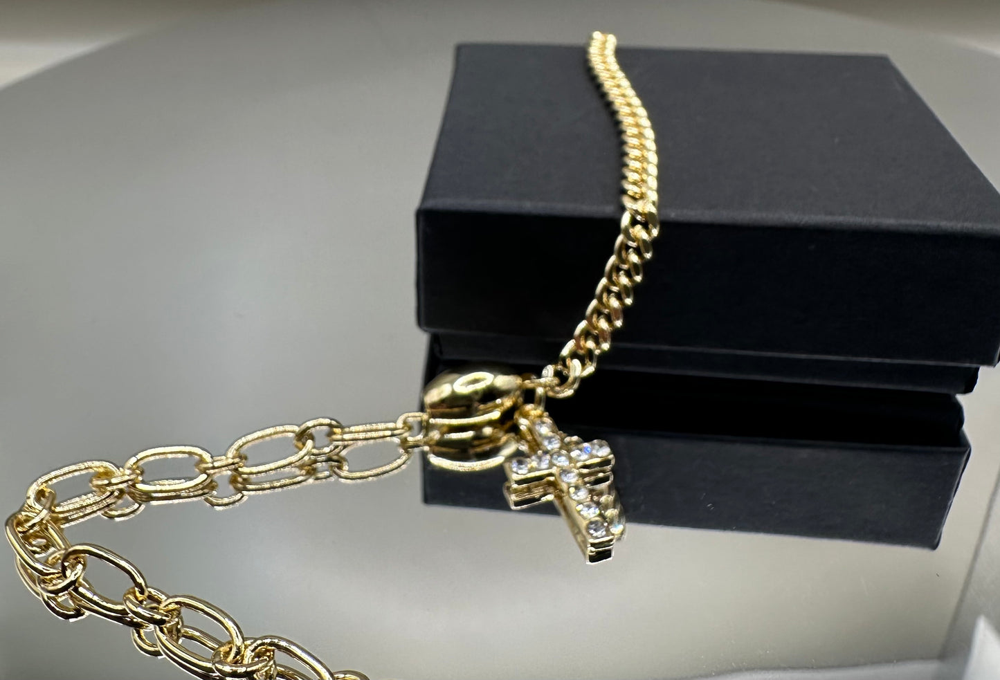 18k Gold-Filled Cross with  Cubic Zirconia  Bracelet