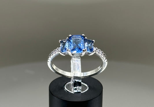Silver Ring With Blue Cubic Zirconia