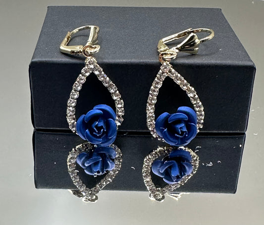 18k Gold-Filled hook Earrings flowers blue