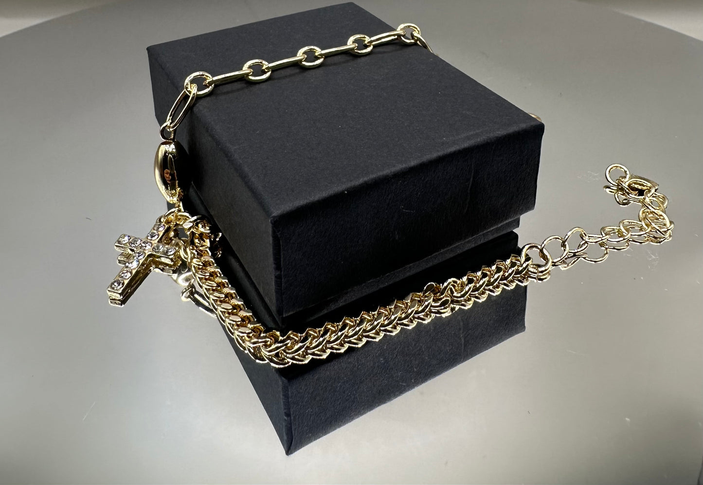 18k Gold-Filled Cross with  Cubic Zirconia  Bracelet