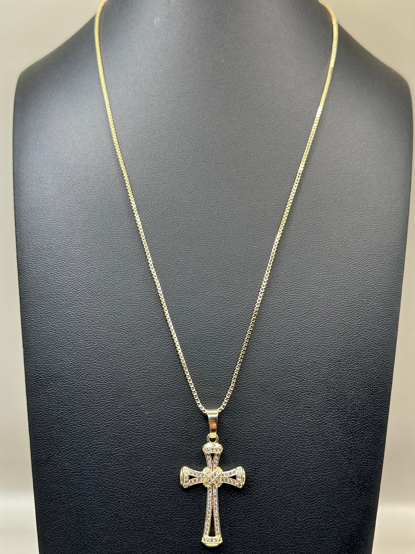 18k Gold-Filled Box Chain with Cross Pendant