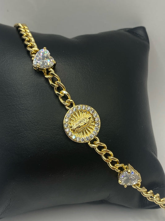 18k Gold Filled Virgin Guadalupe Heart Bracelet