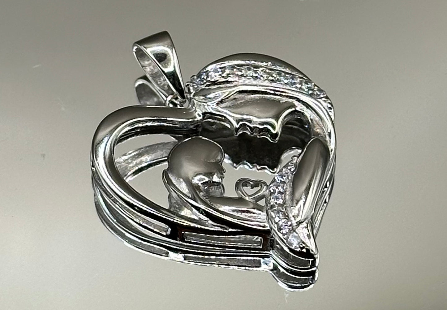 Mom and baby silver pendant