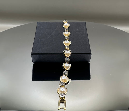 18k Gold-Filled  Imitation of pearls Heart Bracelet