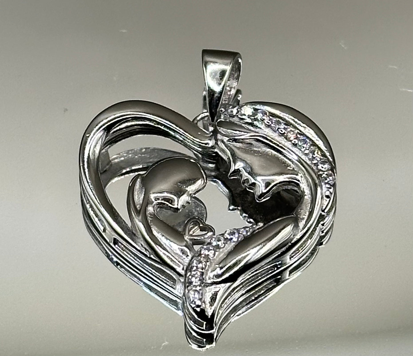 Mom and baby silver pendant