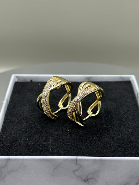 18k Gold-filled florentine Cubic zirconia hoop earrings