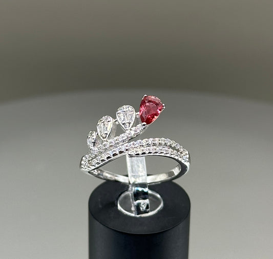 Silver ring with white and pink CZ