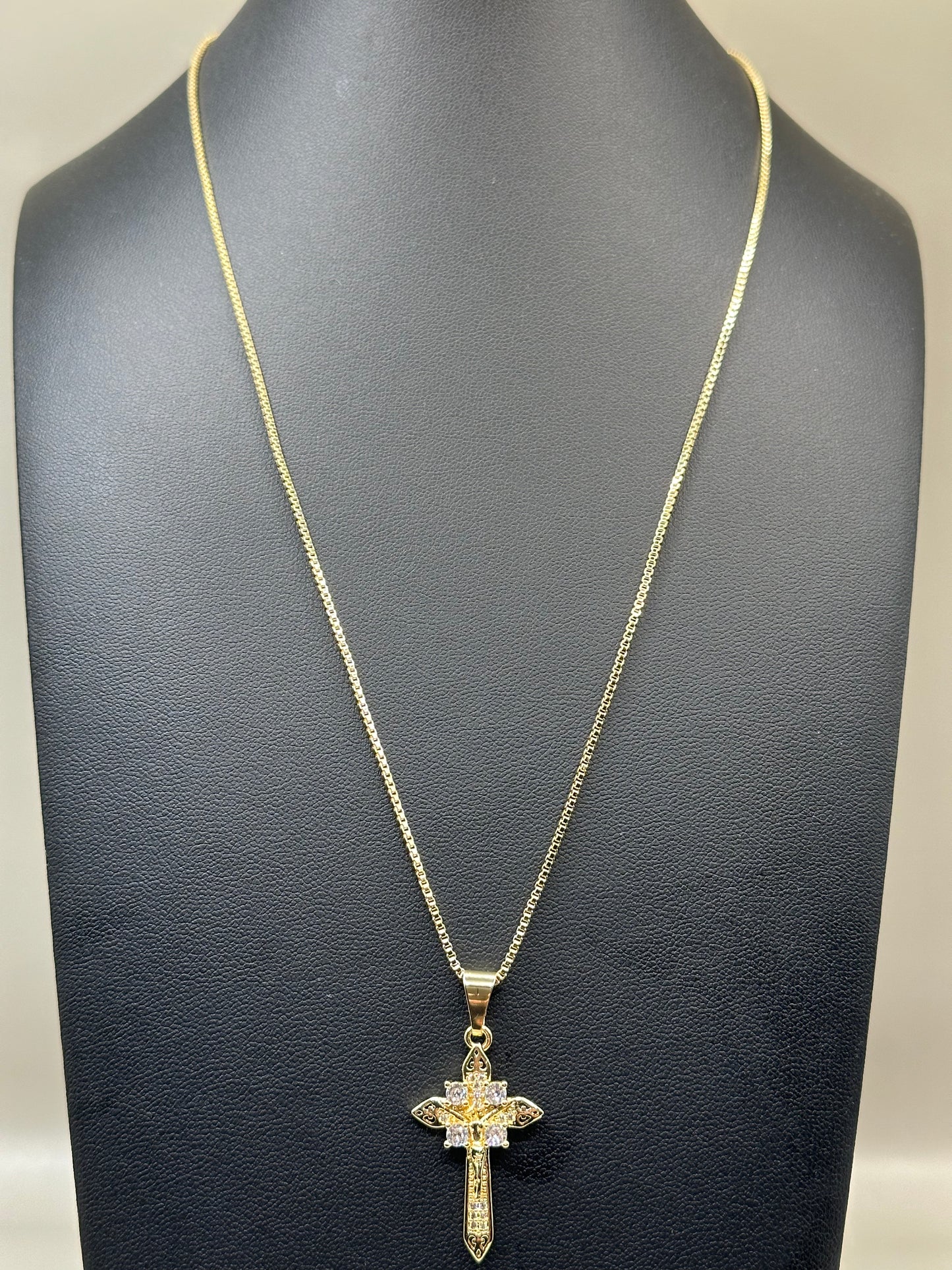18k Gold-Filled Box Chain with Cross Pendant