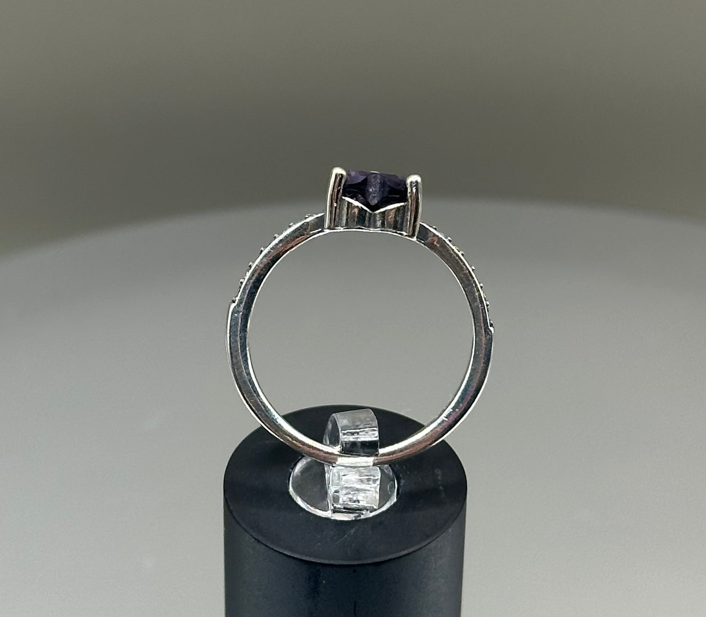 Silver ring with purple heart CZ