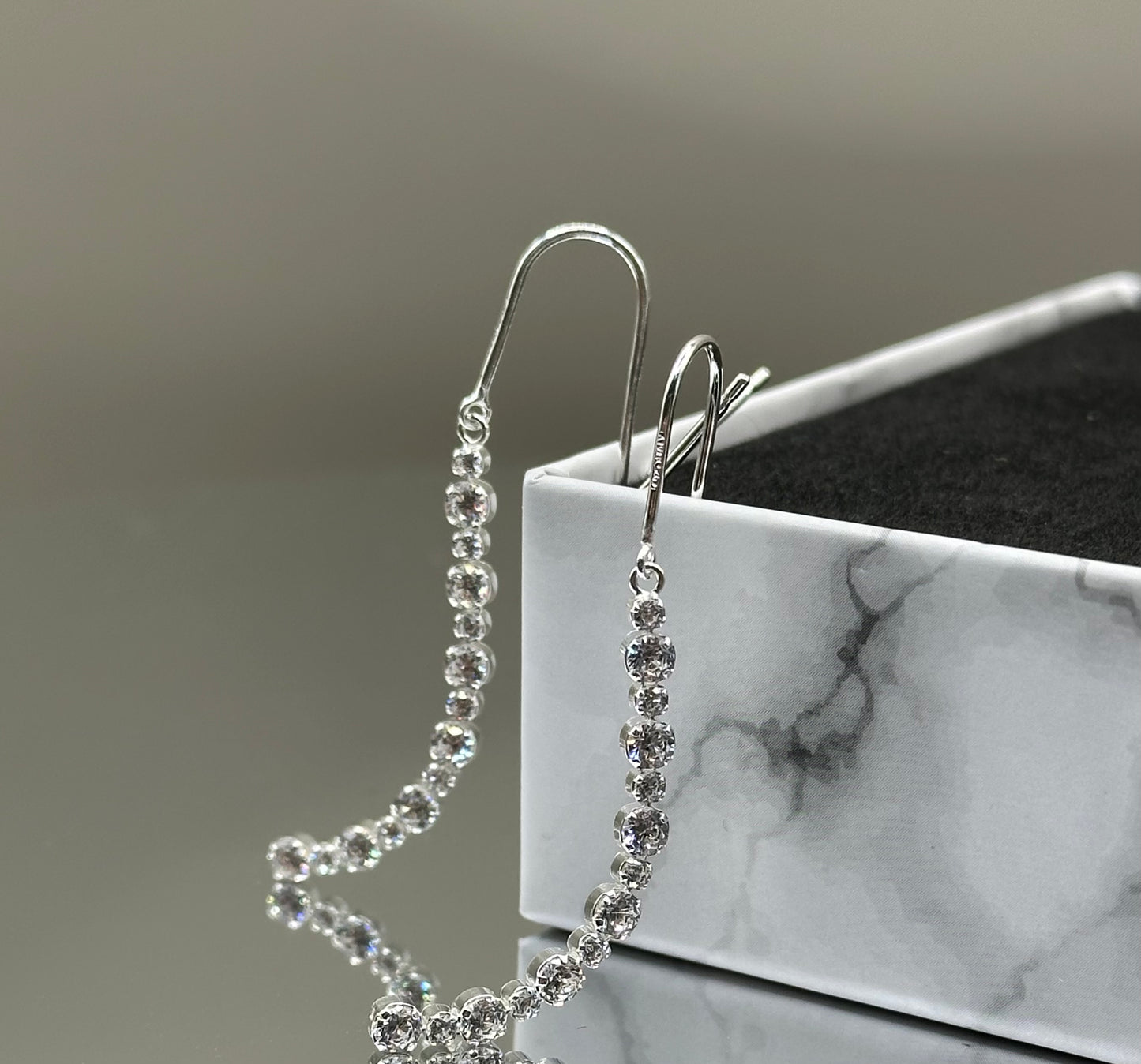 Elegant long silver earrings for weddings with CZ