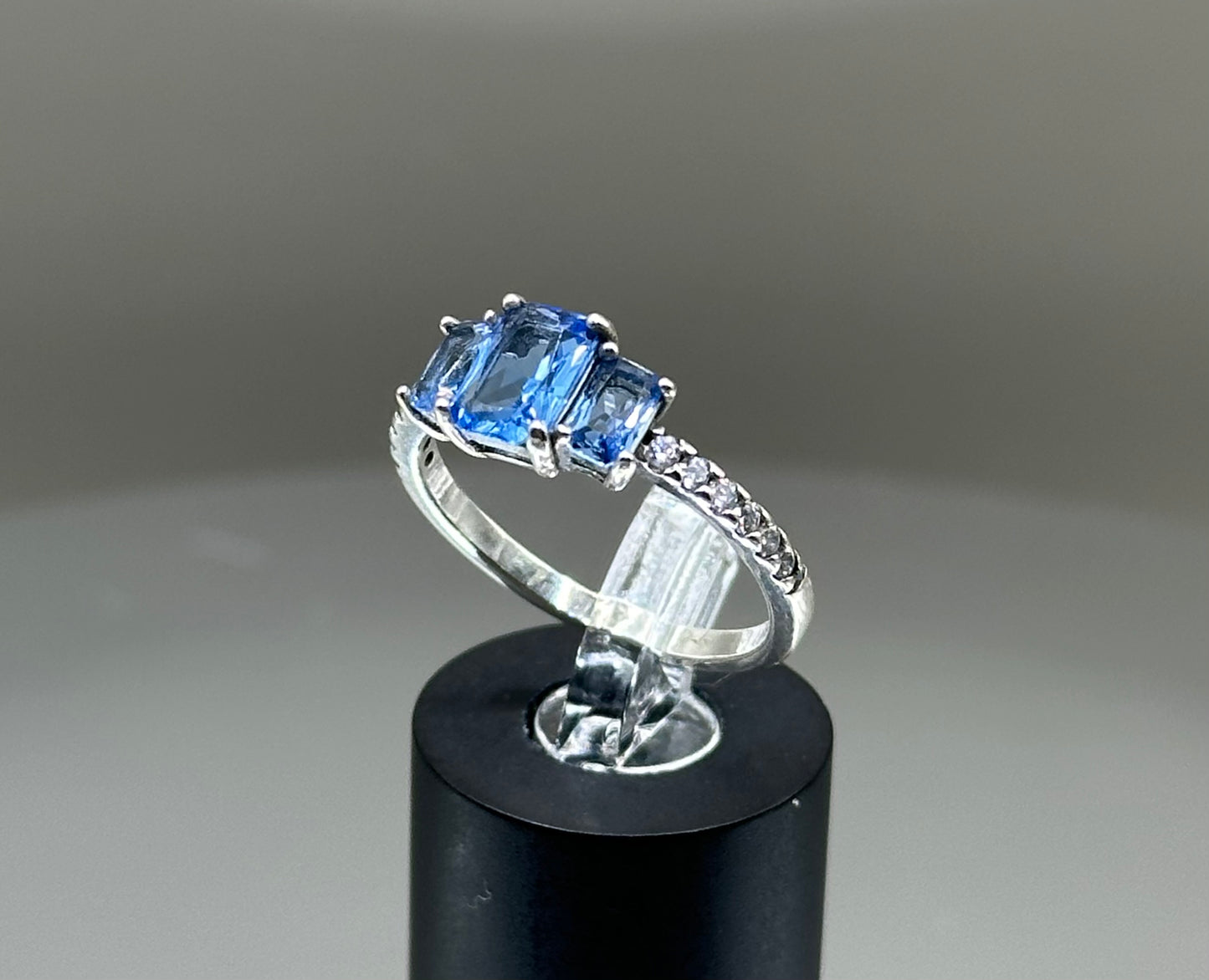 Silver Ring With Blue Cubic Zirconia