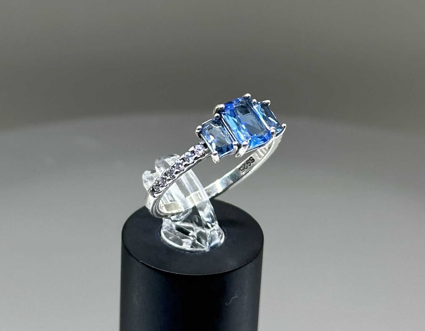 Silver Ring With Blue Cubic Zirconia