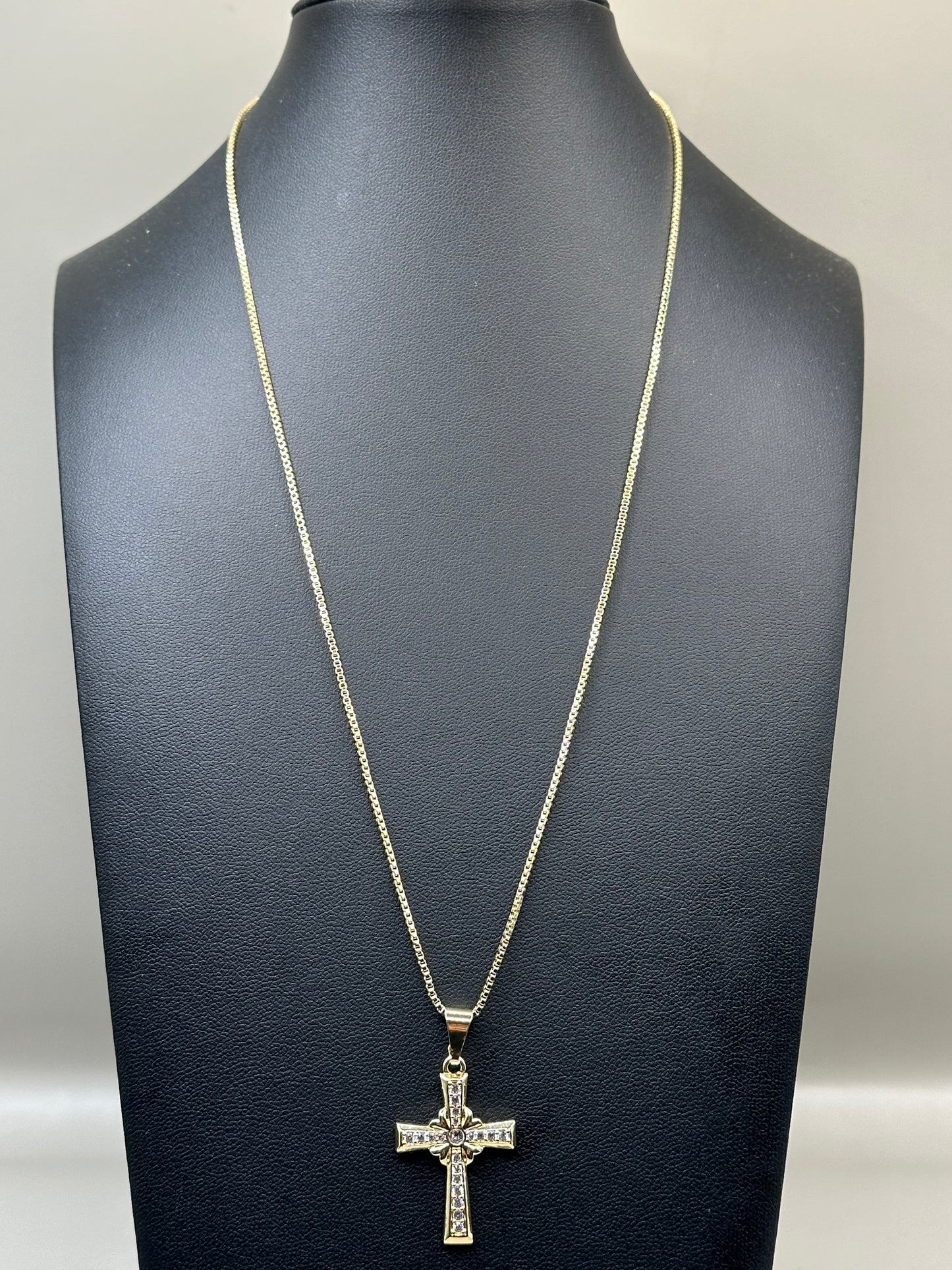 18k Gold-Filled Box Chain with Cross Pendant