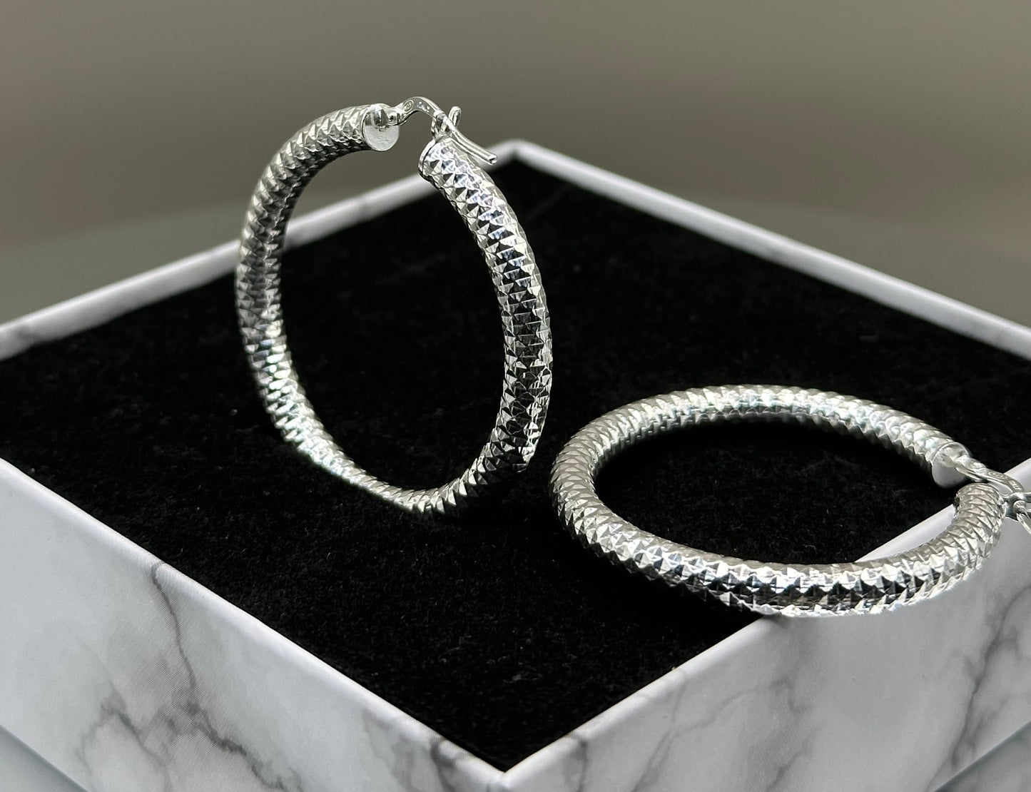 silver mini diamond cut hoop earrings