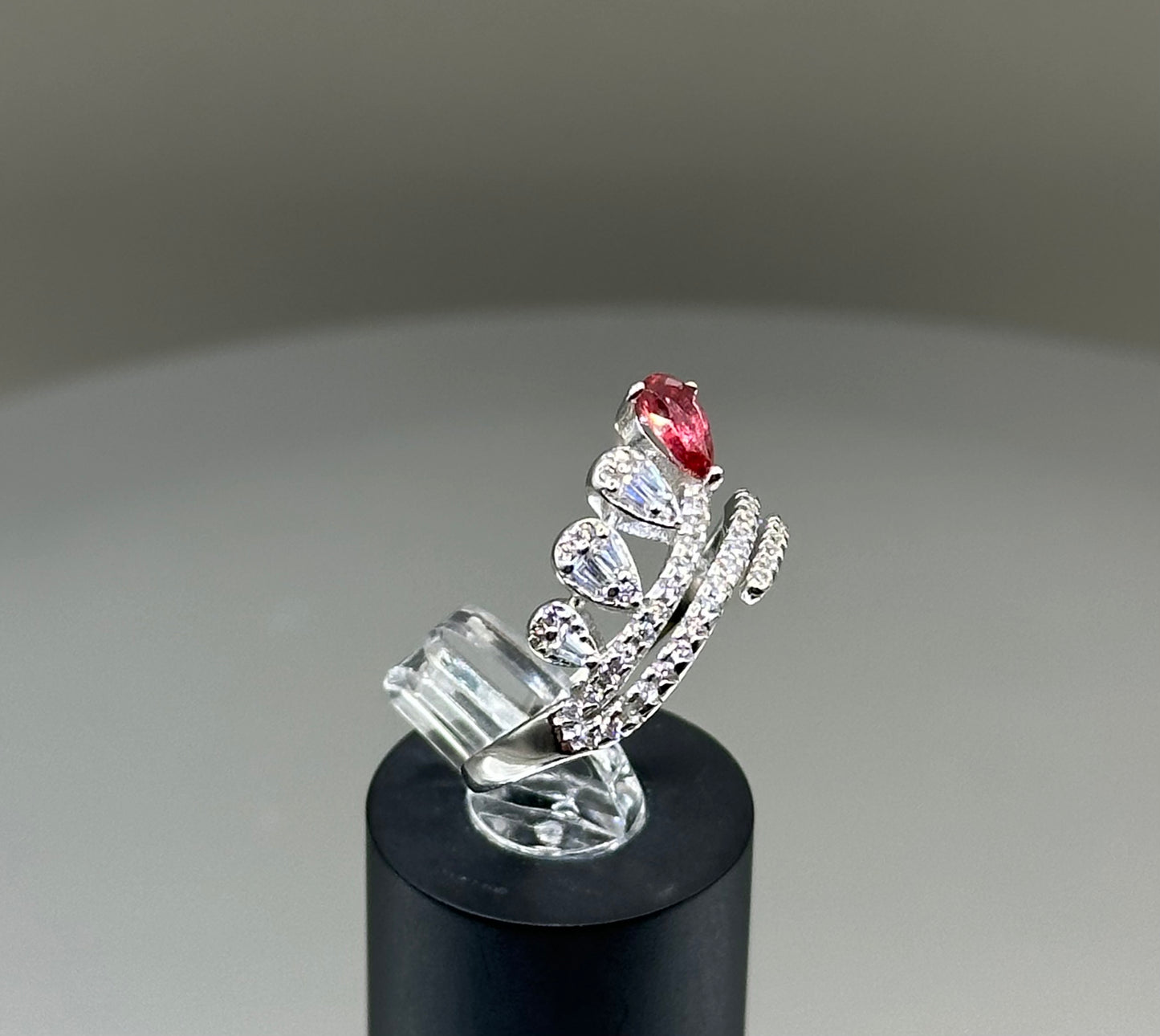 Silver ring with white and pink CZ