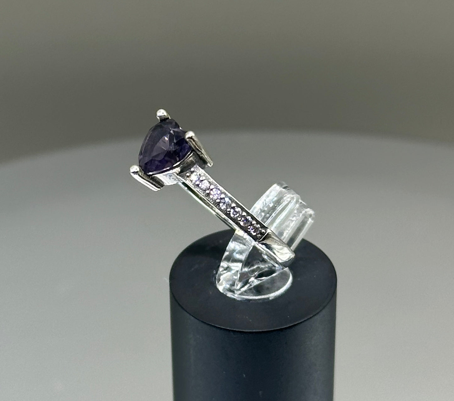 Silver ring with purple heart CZ