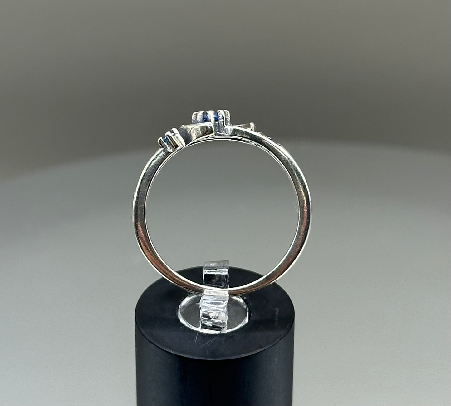 Silver ring with CZ moon design