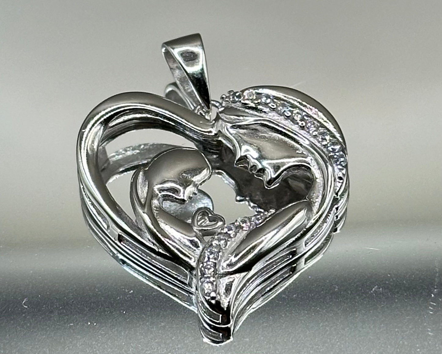 Mom and baby silver pendant