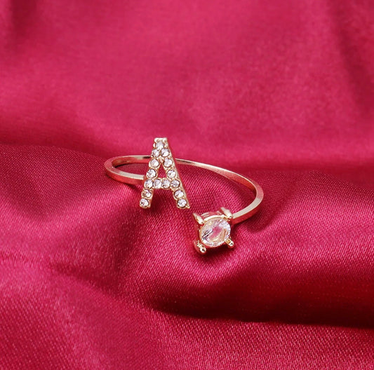 Gold-Plated Adjustable Ring Alphabet Initials with CZ