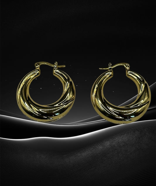 18K Gold-Filled Diamond Cut Puff Hoop Earrings