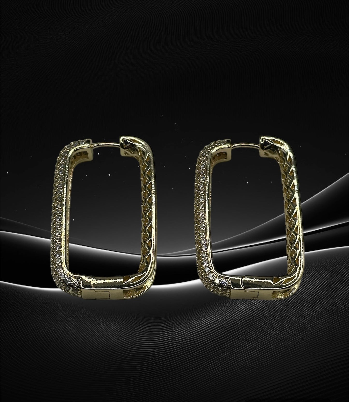 18K Gold-Filled Venice Rectangular CZ Hoop Earrings