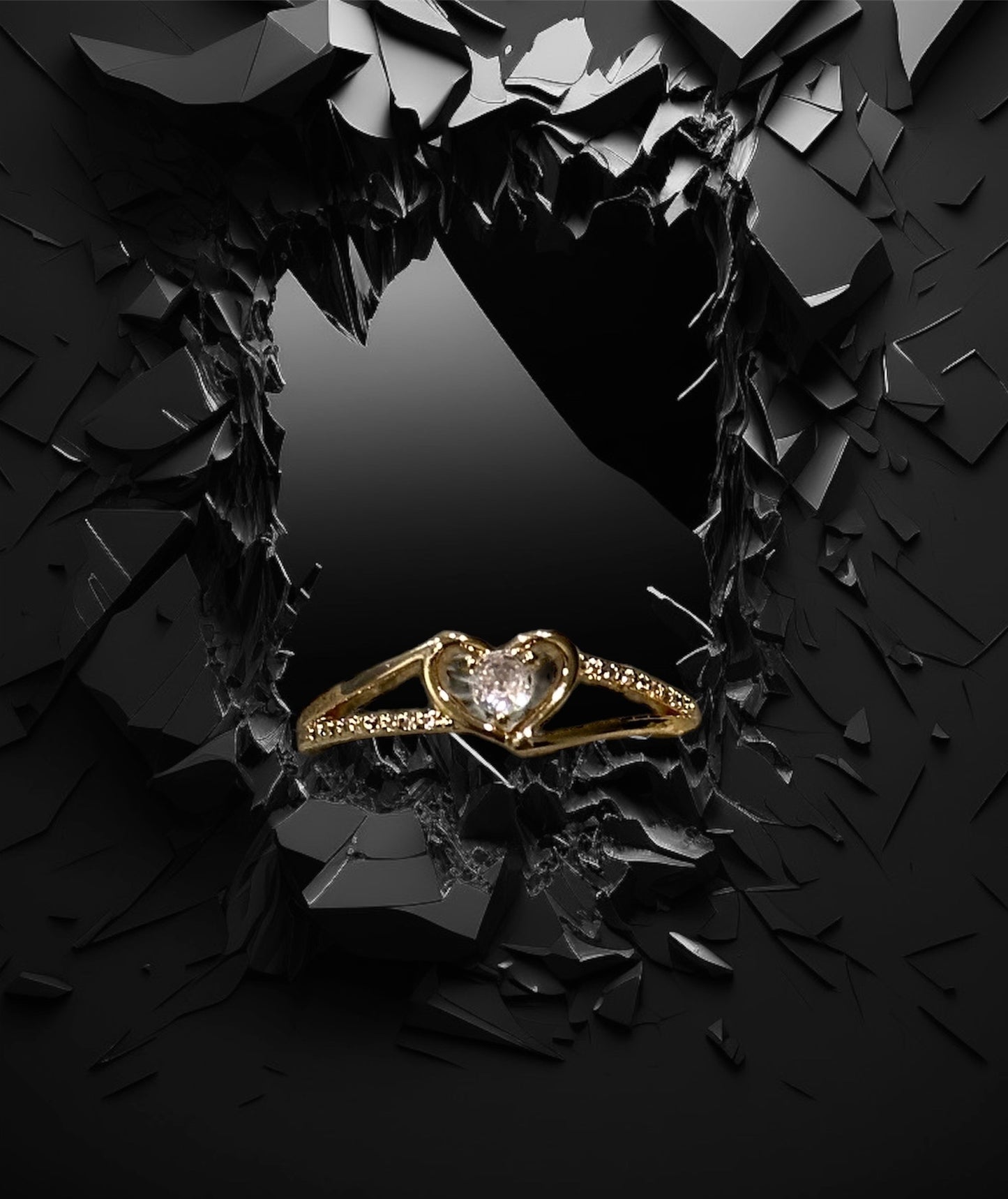 Gold-Plated Fashion Heart Dainty Ring With CZ