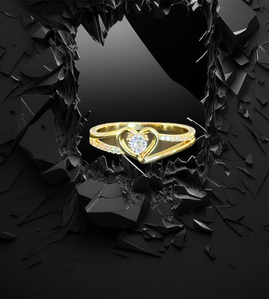 Gold-Plated Fashion Heart Dainty Ring With CZ